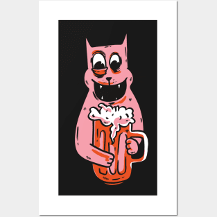 cat beer, cat drinking beer, beer cat, drinking cat, beer, cat, beer drinking gift, drinking animal Posters and Art